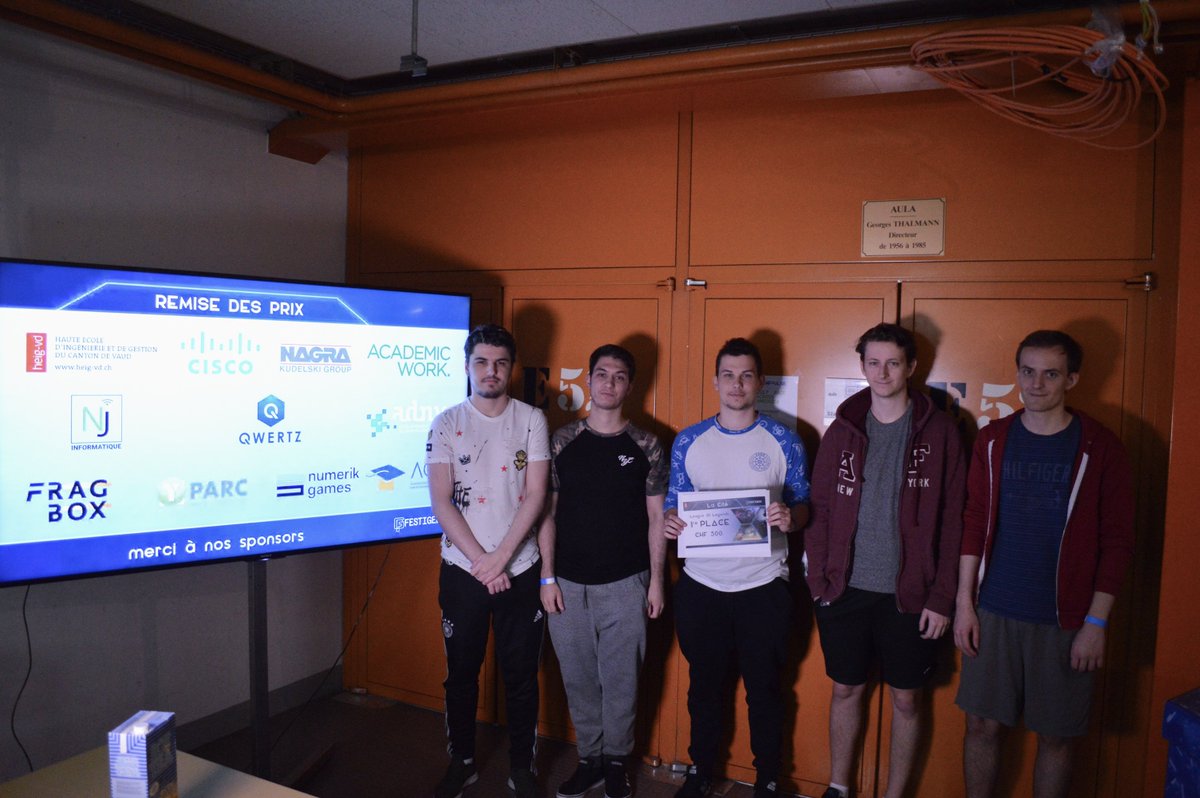 FestiGeek's tweet photo. #FGLan2018 #RemiseDesPrix #LeagueOfLegends Félicitations aux équipes gagnantes du tournois League of Legends ! 
#1 La Cité
#2 E-Sport VS LoL
#3 E-LVETS Ocean Claws https://t.co/333G8uTPia