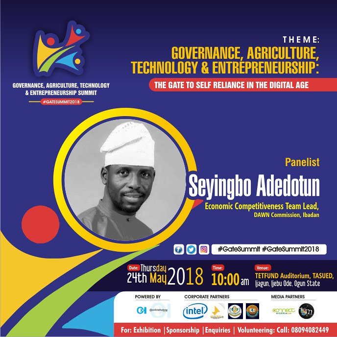 onlinehubng's tweet photo. It's #GateSummit2018 #PanelistsUnveiling
Seyingbo Adedotun @Vicemeritus, Economic Lead at @dawncommission will be on the #Agriculture category as a #Panelist at the "#GATESUMMIT 2018".
Date: Thursday, 24th May, 2018
Time: 10:00am
Venue: TETFUND Auditorium, #TASUED, #IjebuOde https://t.co/npun288fMB
