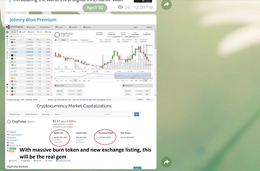 j0hnnyw00's tweet image. One of the best calls so far
$DGPT #DigiPulse called at 26756 sat on April 30.
If you would like to join the private telegram channel, just shoot me a message for more details.
#cryptocurrency #cryptocurrencynews #Crypto #altcoins #altseason #bitcoin #ethereum $BTC $ETH