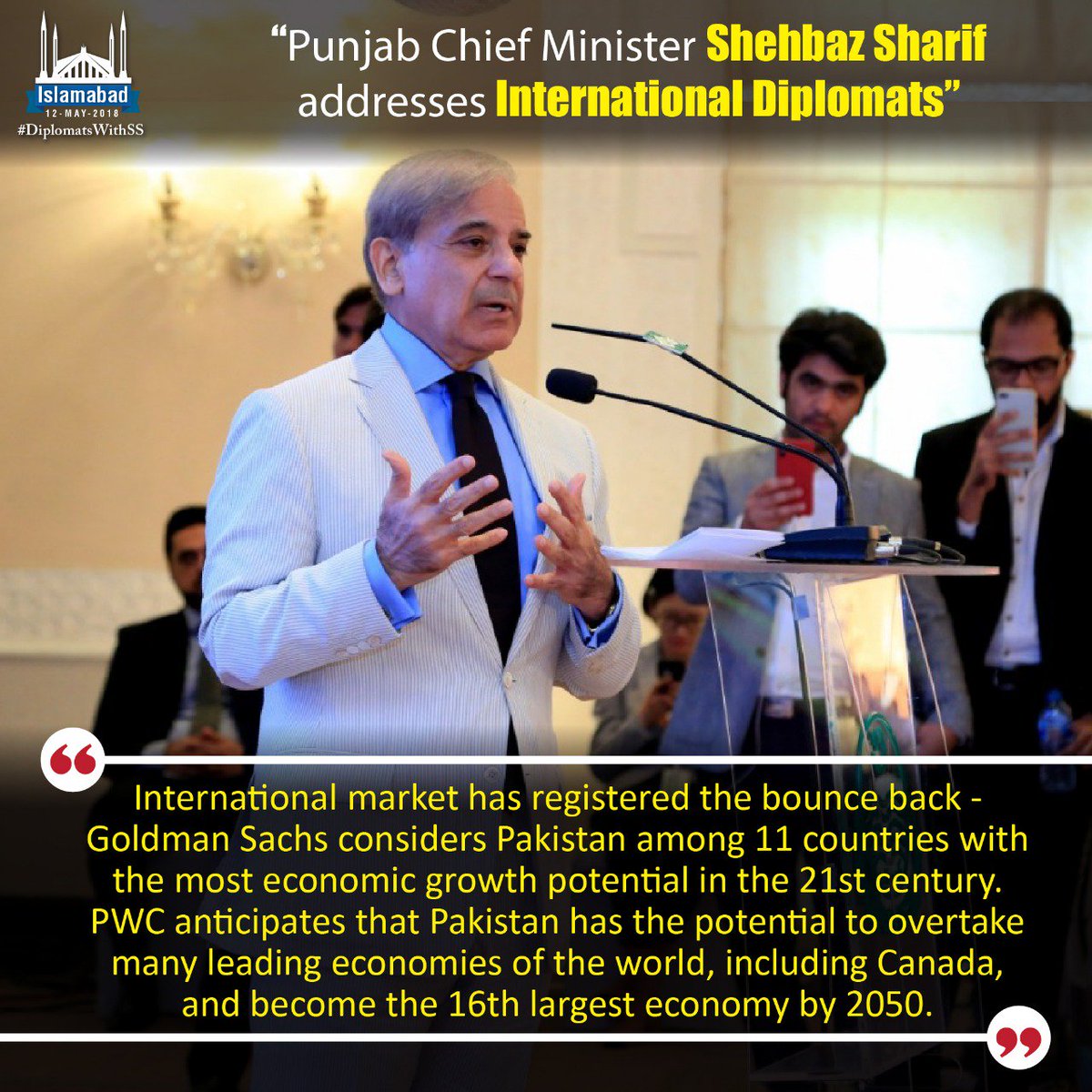 Punjab13to18's tweet photo. "PWC anticipates that Pakistan has the potential to overtake many leading economies of the world, including Canada, and become the 16th largest economy by 2050" @CMShehbaz #DiplomatsWithSS https://t.co/WgbiGMFZZf