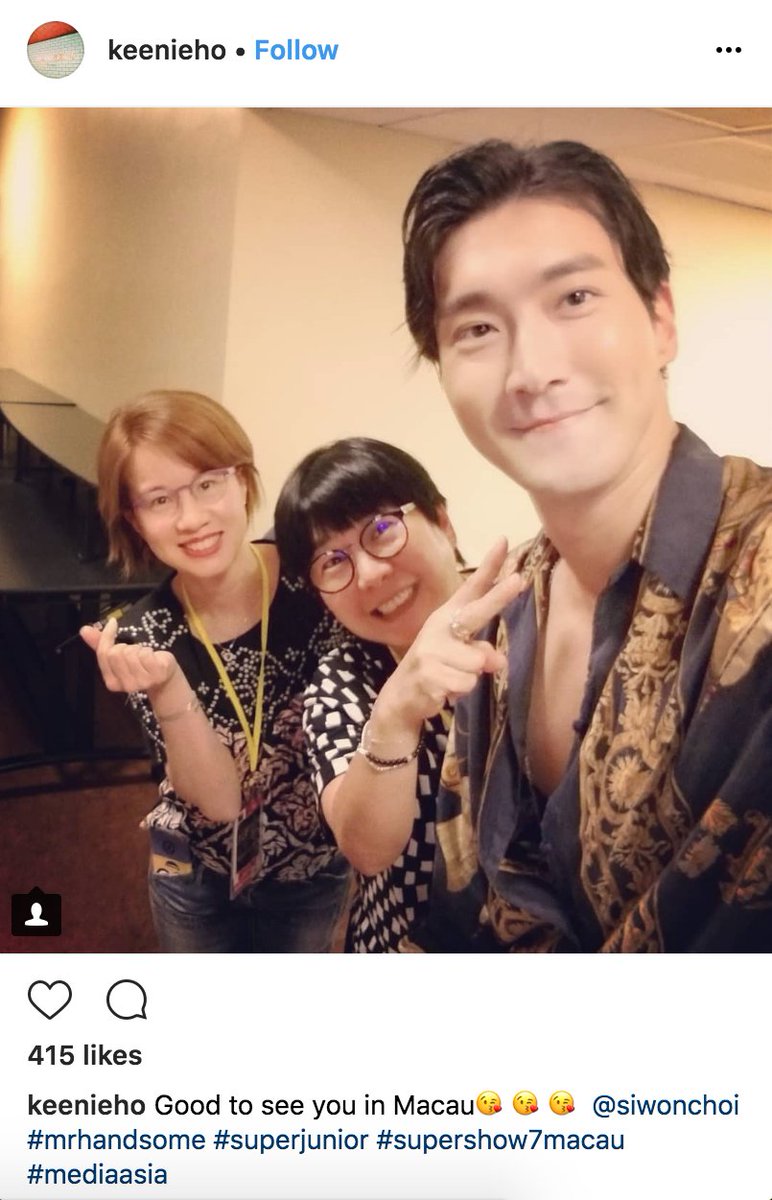 180512 - keenieho IG update with Siwon: 'Good to see you in Macau😘😘😘 @siwonchoi #mrhandsome #superjunior #supershow7macau #mediaasia'