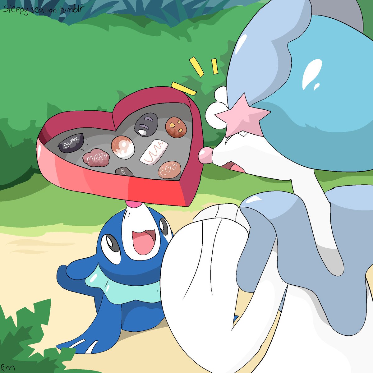 sleepy_sealion's tweet photo. Chocolates for mothers day!  #pokemon #pokemonfanart #popplio #primarina #mothersday https://t.co/RiG48Kbq7K
