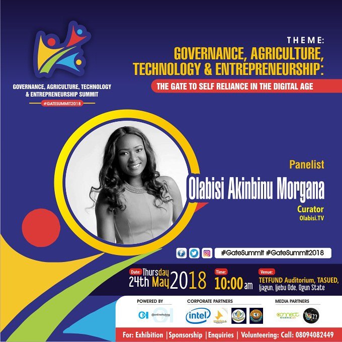 onlinehubng's tweet photo. It's #GateSummit2018 #PanelistsUnveiling
Olabisi Akinbinu Morgana @iam_olabisi02, Curator of @OlabisiTV will be on the #Entrepreneurship category as a #Panelist at the "#GATESUMMIT 2018"
Date: Thursday, 24th May, 2018
Time: 10:00am
Venue: TETFUND Auditorium, #TASUED, #IjebuOde https://t.co/UncZe9tL3F