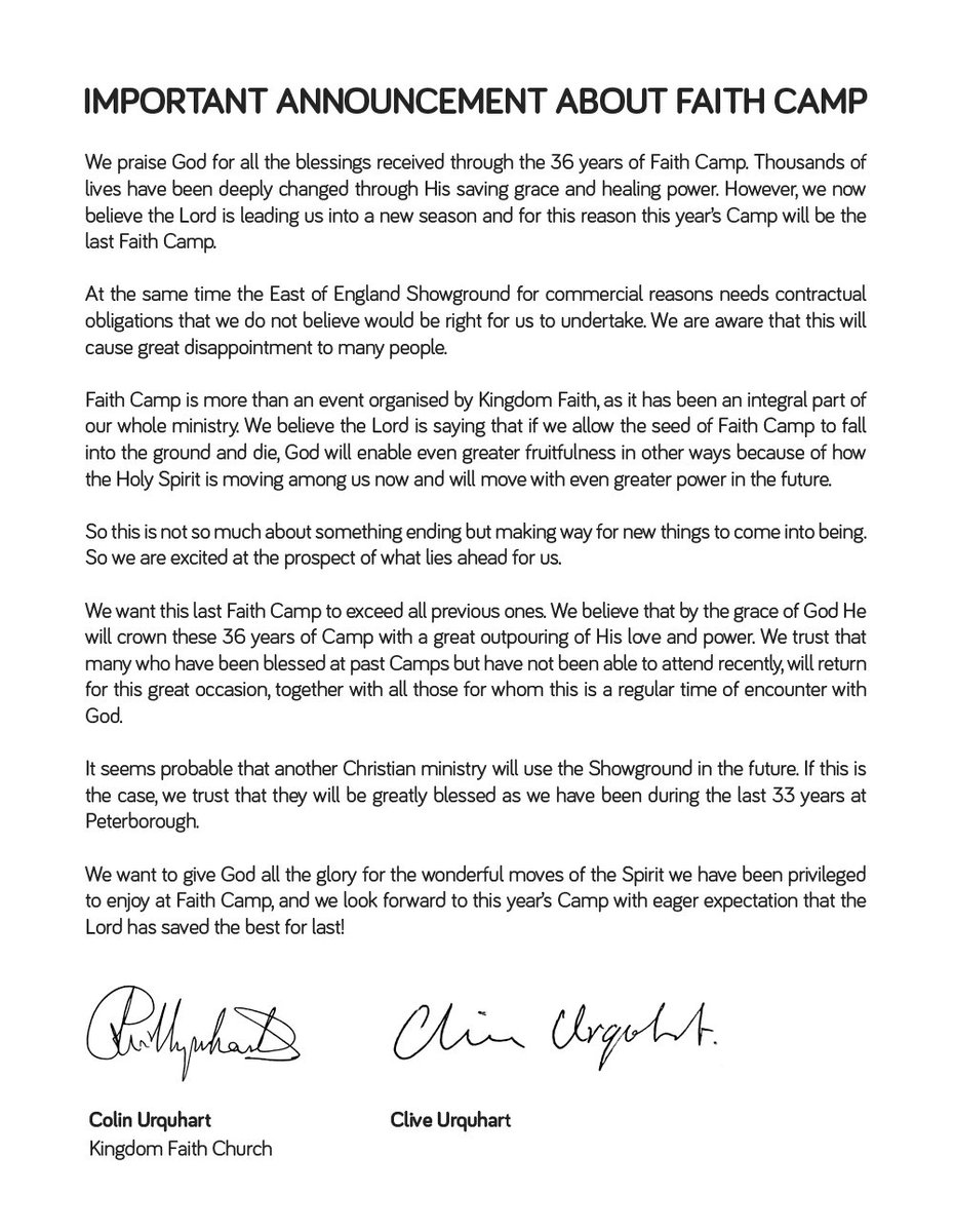 An important announcement about Faith Camp