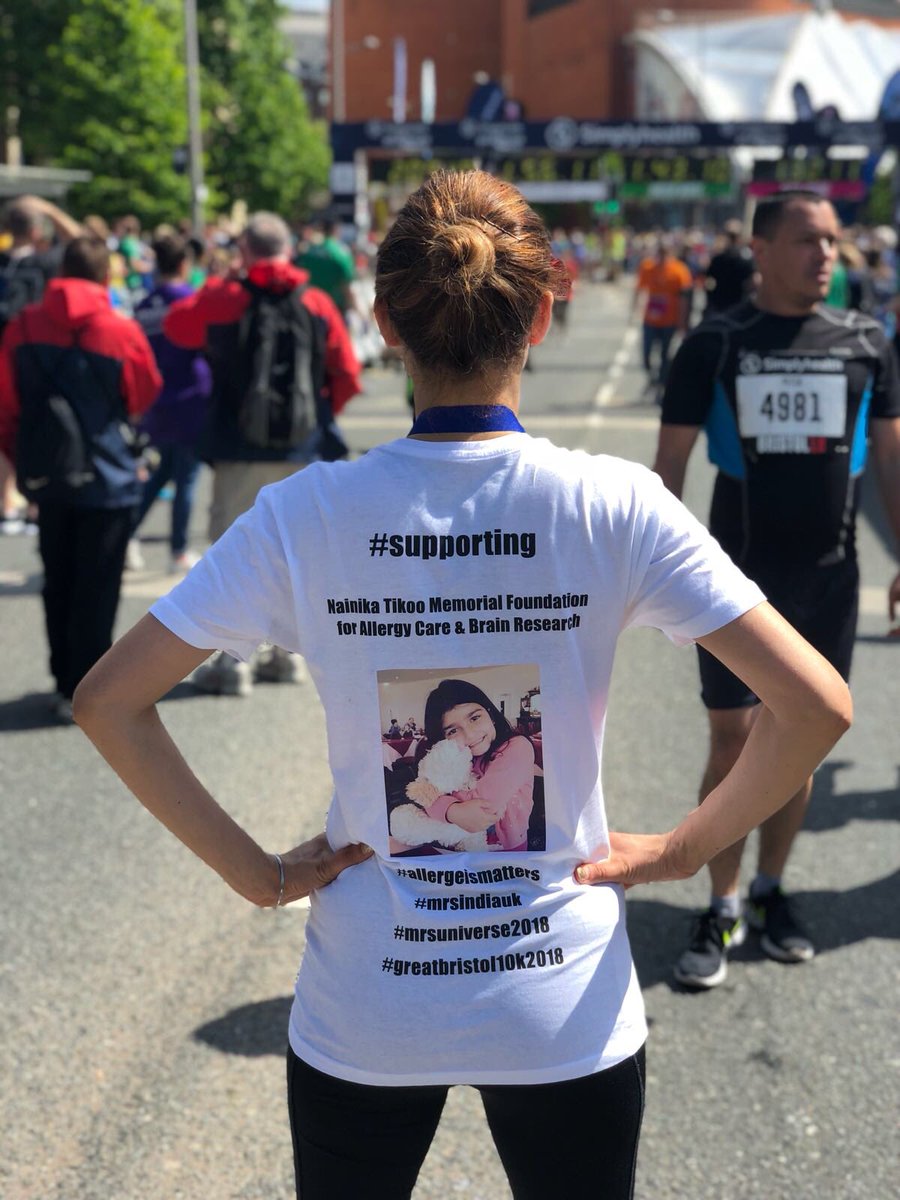 KaulLakshmi's tweet photo. A huge well done to Preeti Suri who has completed a 10k run in Bristol today in support of Nainika Tikoo Memorial Trust and raised £491 for @AllergyUK1 We are very proud of you and your efforts @Preeti Suri!! #AllergyAwarenessMonth #ForeverNainika https://t.co/QaSfww7cSH