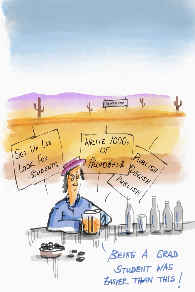 GradWoes's tweet photo. "Grad Life isn't that bad"- newly hired prof.

#assistantprof #hire #academia #phd #gradschool #gradlife #postgrad #phdlife #grad #desert #tenure #track #illustration #webcomics #comics #doodle https://t.co/lR38QludKl