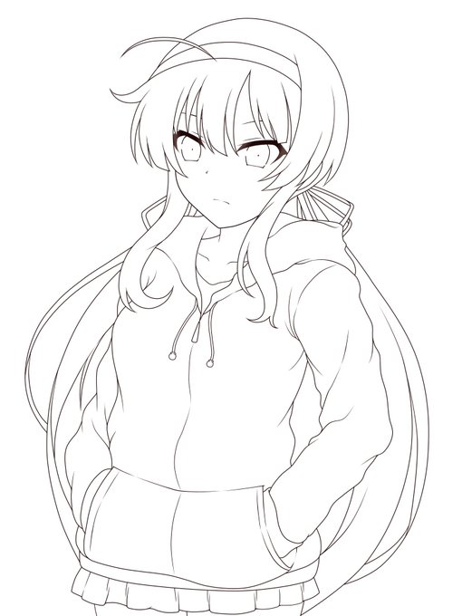 両備ちゃん途中までカキカキ。 