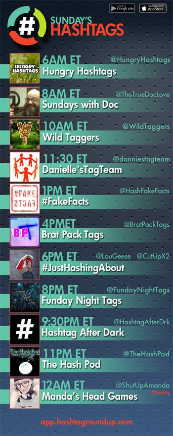 HashtagRoundup's tweet photo. Hashtag Roundup - Sunday  

Download our FREE Hashtag Roundup #game app (IOS/Android): Receive notifications right to your phone every time a new hashtag game starts!  

Visit: https://t.co/ksALqMcxr4  

Debut: 8PM ET @FundayNightTags https://t.co/7IHVvRKM3g
