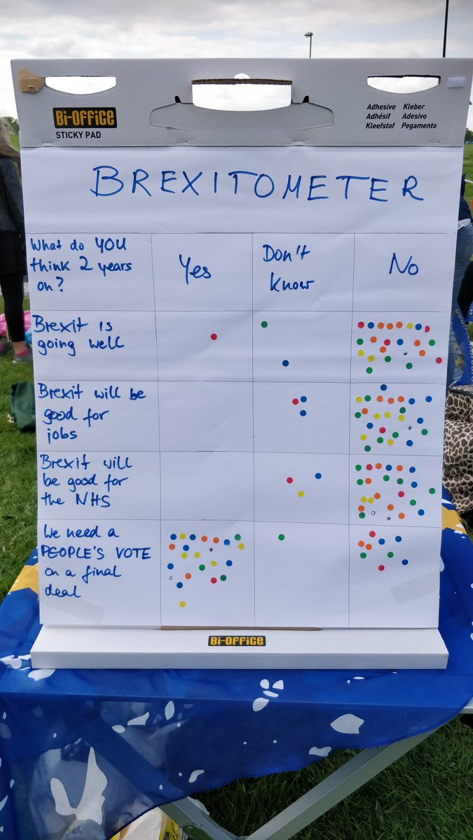 We had a Brexitometer at today's #EuropeDay picnic, asking passers by their thoughts.

The results were decisive, with a majority supporting a #PeoplesVote on the final #Brexit deal. There was also agreement that Brexit is not going well and won't be good for the NHS or jobs.