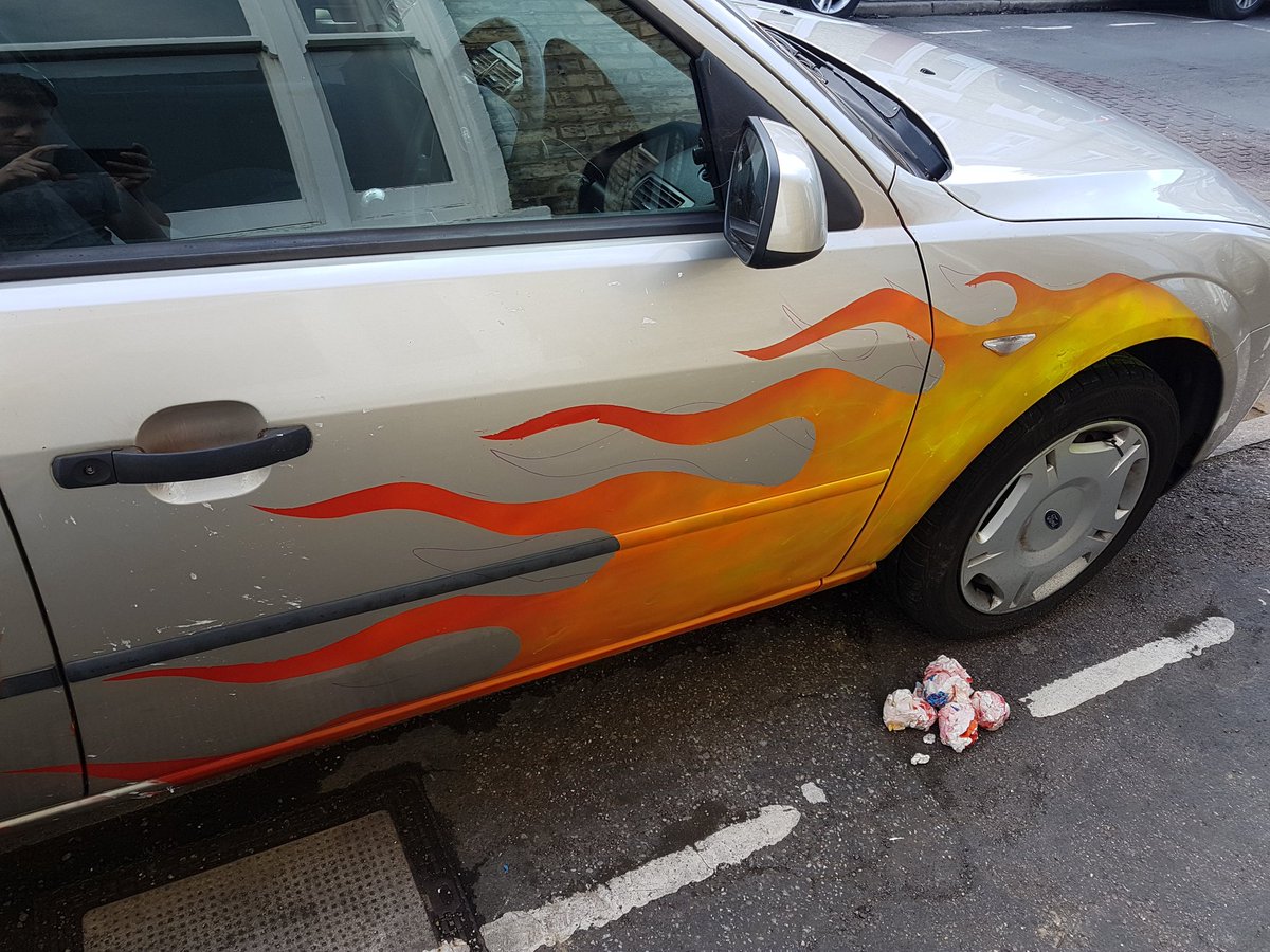 tjmajort's tweet photo. @BustRallies First mod to our banger. Needed some flames. Obviously she goes much faster now! #bustrallies https://t.co/MFRg7m99Tf
