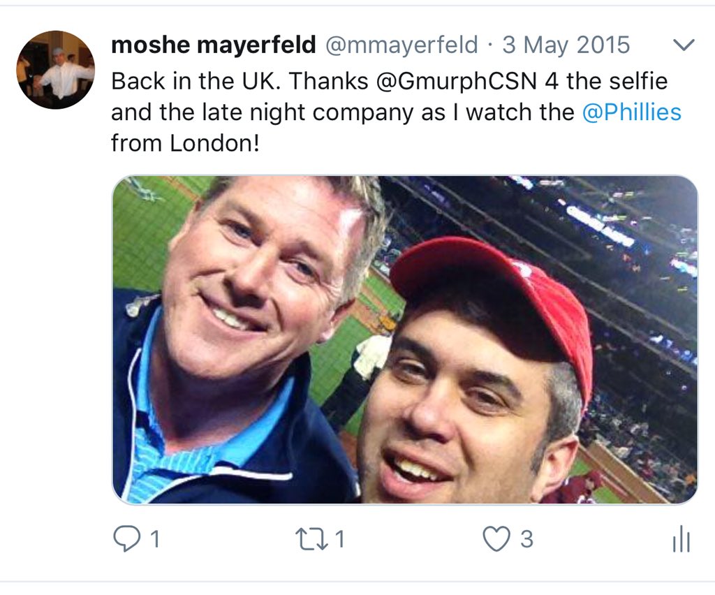 mmayerfeld's tweet photo. @UkPhillies I thought I was all alone!! Been in UK for 20 yrs &amp; lots of sleepless nights following the @Phillies   Thank you @GmurphNBCS for the “intro”! Here’s my meeting a few yes Agi! https://t.co/dN44YS3c1A