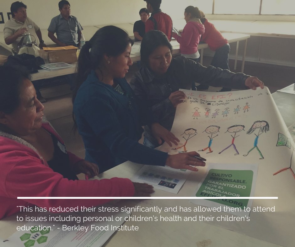 EquitableFood's tweet photo. Women reported a number of benefits of working on #EFIcertified farms, including achieving better family and work life.
#EquitableFoodInitiative #FarmworkerAssured @UCBerkeleyFood https://t.co/ukMUmBG4tG