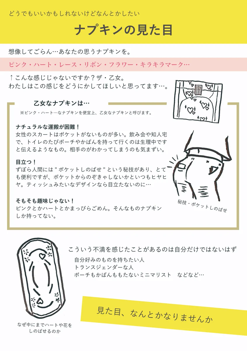 実は不満にも思ってる？！どうでも良いけどなんとかしたいナプキンの見た目！
