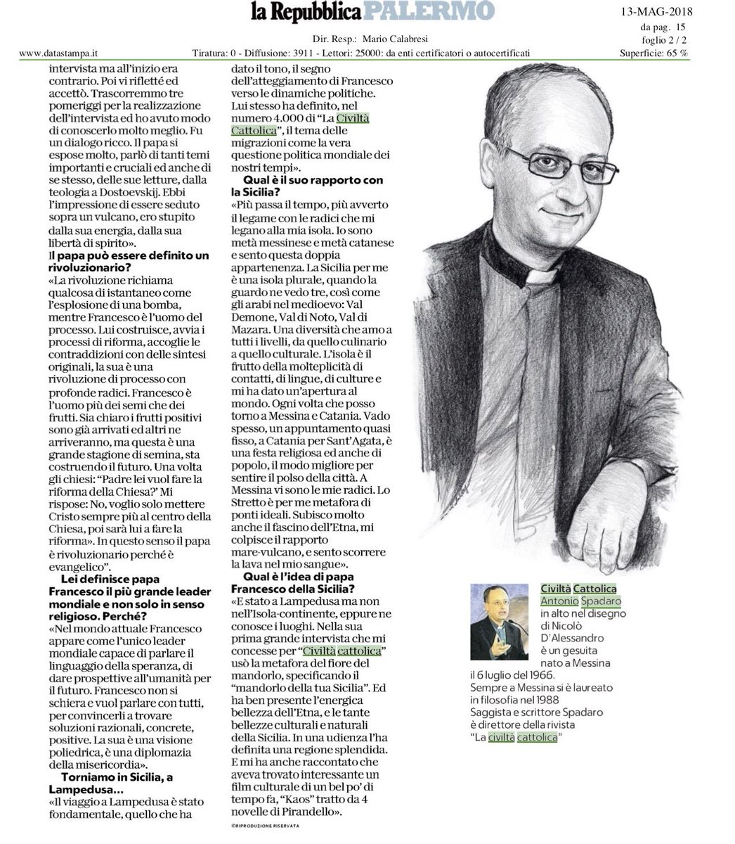 antoniospadaro's tweet photo. La mia intervista siciliana su @repubblica di #Sicilia: l'isola plurale, le mie radici tra #Messina e #Catania, le 3 Sicilie, i ponti immaginari... https://t.co/BznxQ9g7PR