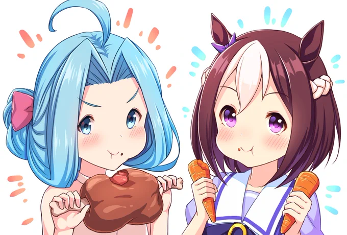 ルリアとスぺちゃん。
おいしそうに食べるキャラ大好きです。 #グラブル #ウマ娘 