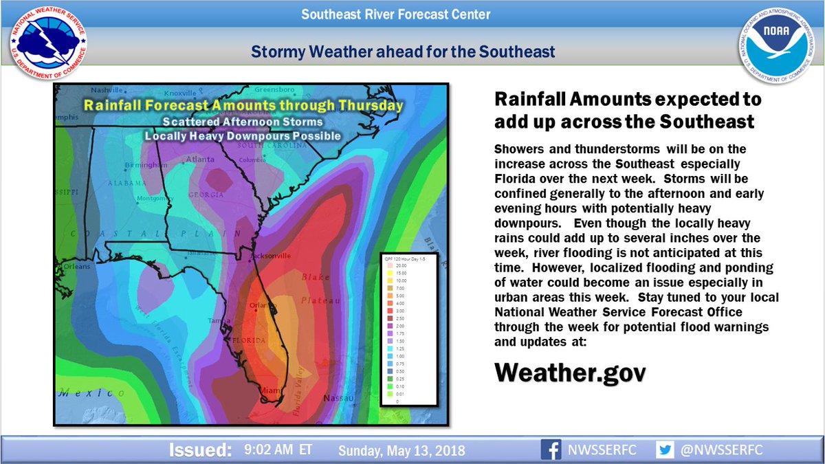 NWSSERFC's tweet photo. Get your Mother's Day flowers planted today. Looks like some wet weather ahead for the Southeast. #SERFC #southeast #mothersday2018 https://t.co/iWPn3hxNRy