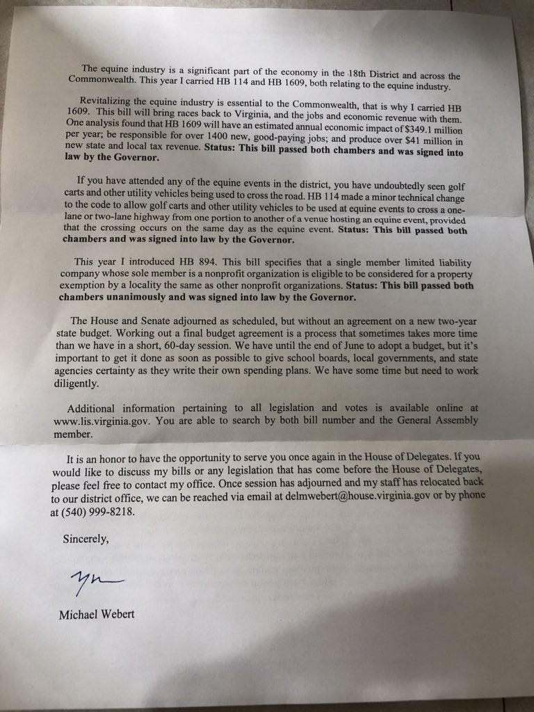 jdiggyiosco's tweet photo. One reason why I voted for @MichaelWebert received a letter about the passing of #HB883 etc! You’re a man of your word, which is hard to find these days! Thanks for working for US! 🇺🇸🗽👍 https://t.co/4sSREnTp4a