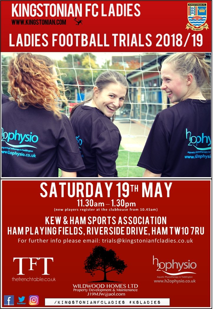 KsLadies's tweet photo. **MASSIVE FOOTBALL SATURDAY** #ksladies trials followed by the #FACUP 
📅19th May
🕒11am 
📍TW10 
👩16+ all welcome
Warm-up with #kingstonianfcladies then follow it up with @ChelseaFC v @ManUtd https://t.co/h4lWnJ8zzp