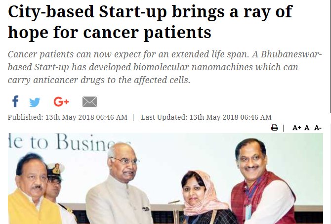 #Bhubaneswar based #Startup brings a ray of hope for #cancer patients, developed biomolecular nanomachines which can carry #anticancerdrugs to the affected cells. #startups #Odisha  newindianexpress.com/states/odisha/…