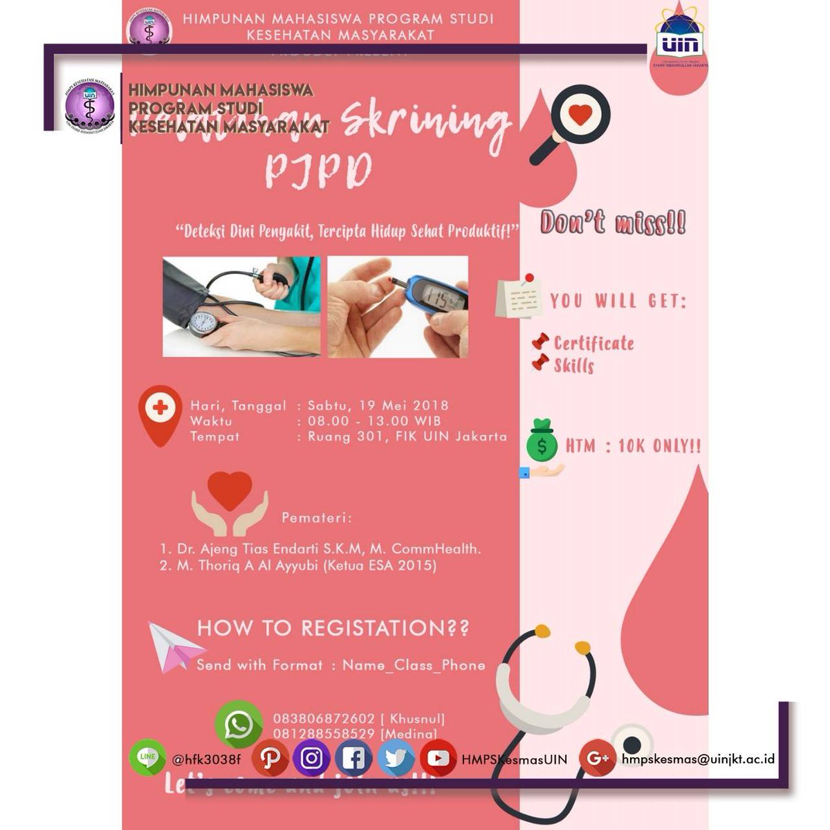 HMPSKesmasUIN's tweet photo. [PELATIHAN SKRINING PJPD]

Yuk Daftar sekarang! Kamu juga berkesempatan untuk menjadi Tim Skrining 2018!
#HMPSKM2018 https://t.co/XOcpPqSFr1
