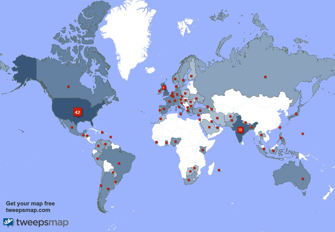 J'ai 11 nouveaux abonnés, de Inde, et plus la semaine dernière. Voir tweepsmap.com/!StaghRoadsLon…