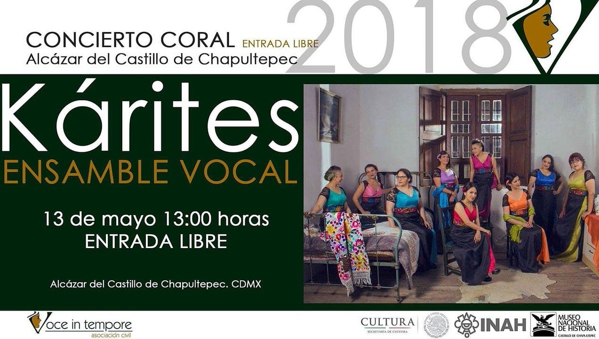 karitesoficial's tweet photo. ACOMPÁÑANOS HOY. 
KÁRITES EN CONCIERTO 
13:00 HRS. @Museodehistoria CASTILLO DE CHAPULTEPEC 

Obras de:
Javier Busto
Kocsár Miklós
Leo Brower
Emil Rzajev
Ana María Raga
Diana Syrse 
Madame Gorgona https://t.co/VRcgGVjiL2
