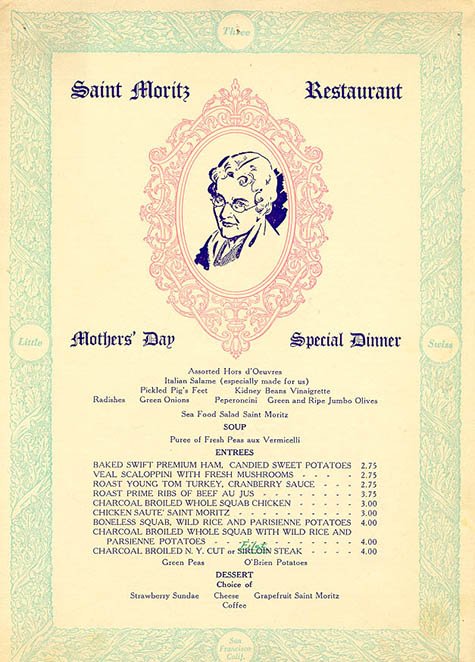 menu from San Moritz Restaurant