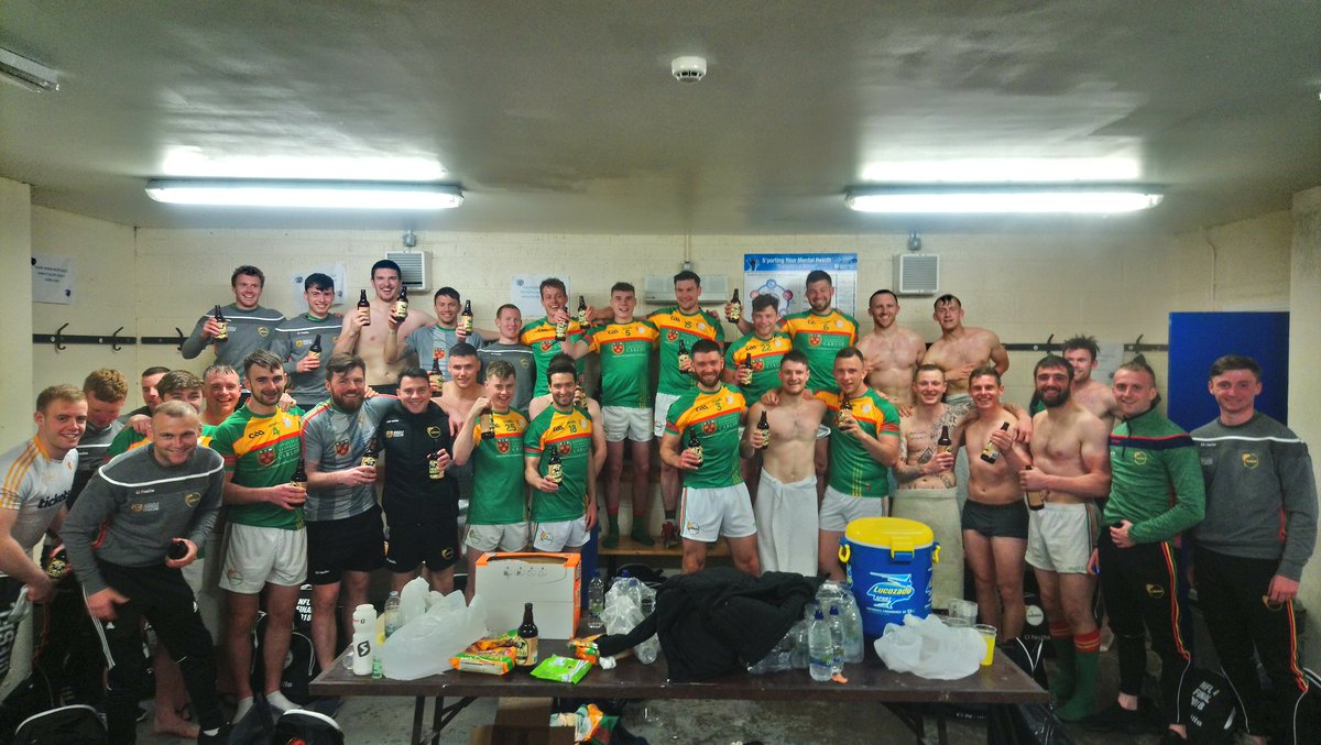 Stevie_Poacher's tweet photo. "This is how it feels to be Carlow" wonderful attacking display from the barrowsiders today, the @Carlow_GAA lads enjoying a @59southbrewing beer brewed in Carlow and well deserved! 🇬🇳 #CarlowRising https://t.co/MoVowvQsxZ