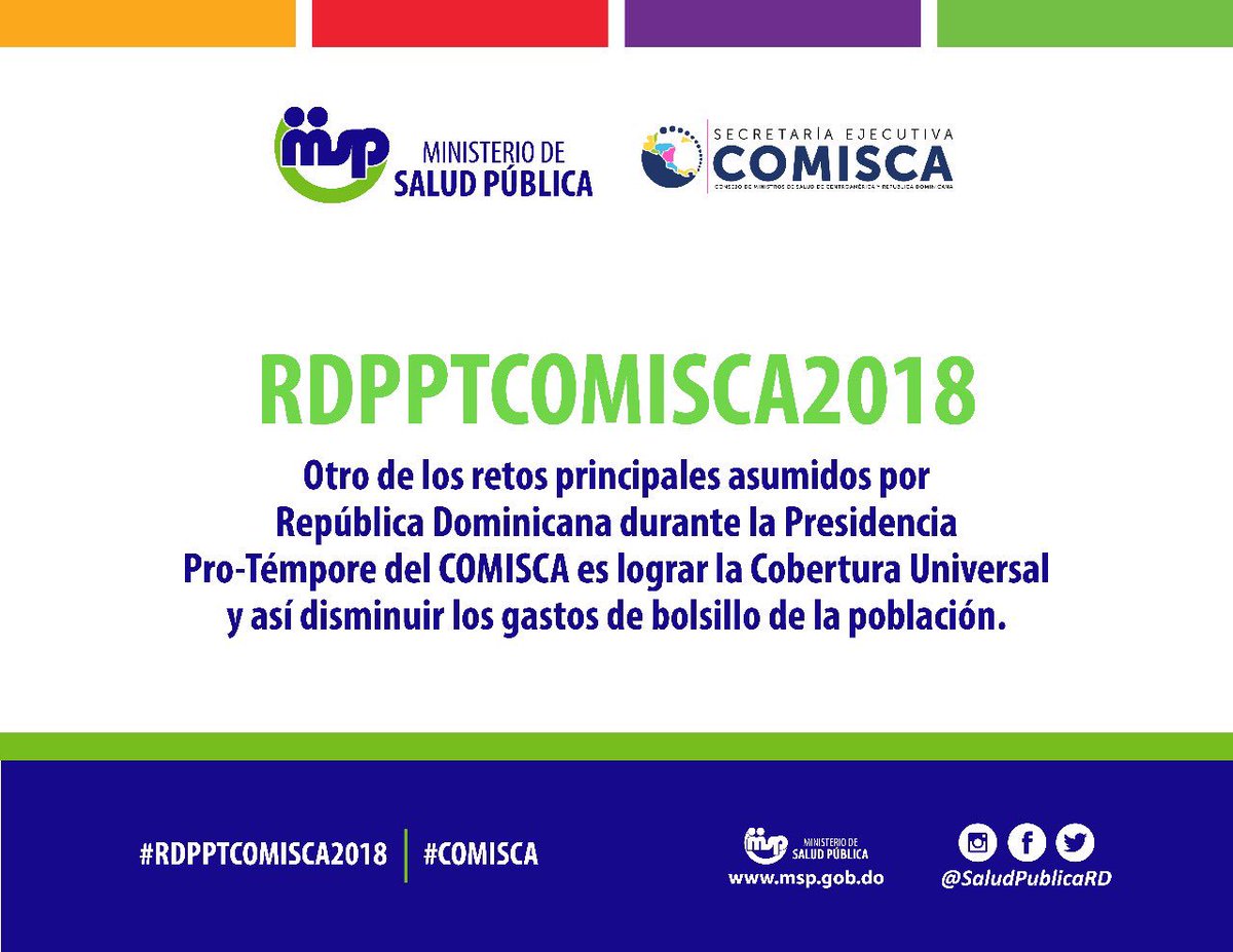 SaludPublicaRD's tweet photo. ¿Cuáles son los retos asumidos por la #RepúblicaDominicana durante la Presidencia Pro-Témpore del #COMISCA?
👉🏻 Aquí te explicamos.
#SaludPúblicaRD #RDPPTCOMISCA2018 @SECOMISCA https://t.co/bpkjVfOYas