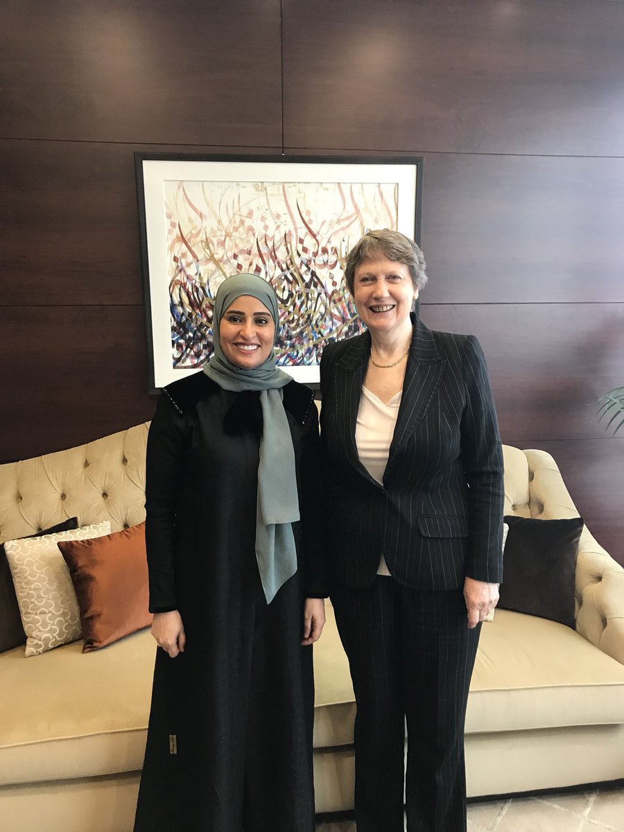 OhoodAlRoumi's tweet photo. I had a great meeting with @HelenClarkNZ during which we discussed efforts undertaken by the #UAE 🇦🇪 and #NZ 🇳🇿 to advance our people’s wellbeing, and potential areas of collaboration https://t.co/XEQJtbGaZY