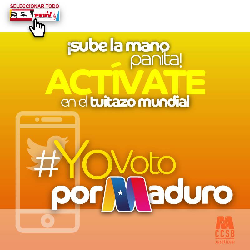 #13May || Todos los leales a #Chávez y a @NicolasMaduro decimos ¡Sube la mano panita! #YoVotoPorMaduro el #20May porque 🎵son 🖐🖑 son 🖐🖑 son 🖐🖑 Millones son 🖐🖑🎵 y #YoSoyPSUV @dcabellor @otaizacastillo @ConCiliaFlores @Marlenycdc @taniapsuv @RebecaMadriz @MinMujer @ANC_ve