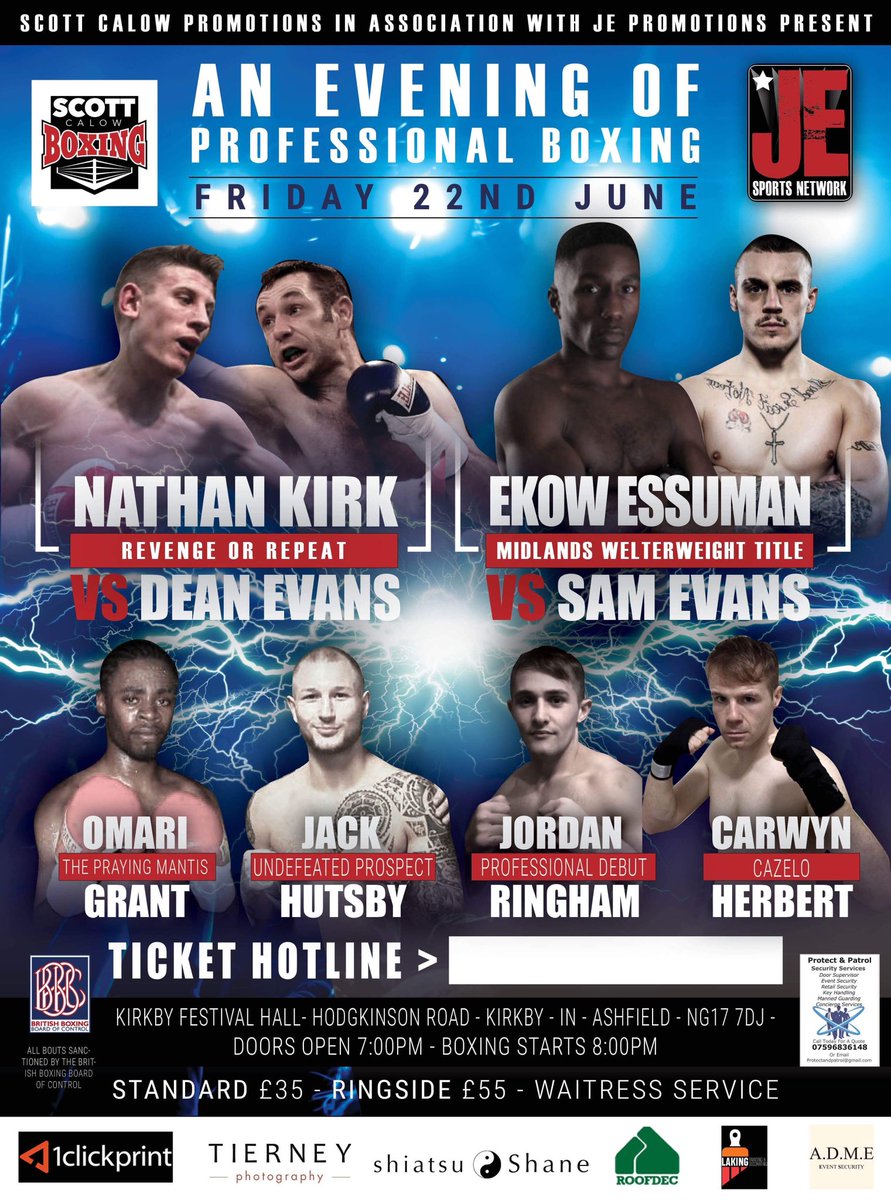 JEboxingworksop's tweet photo. @ScottCalow boxing in association with @JEboxingworksop Friday 22nd June Kirkby festival hall what a line up #nottingham https://t.co/4c6tJL7G0a