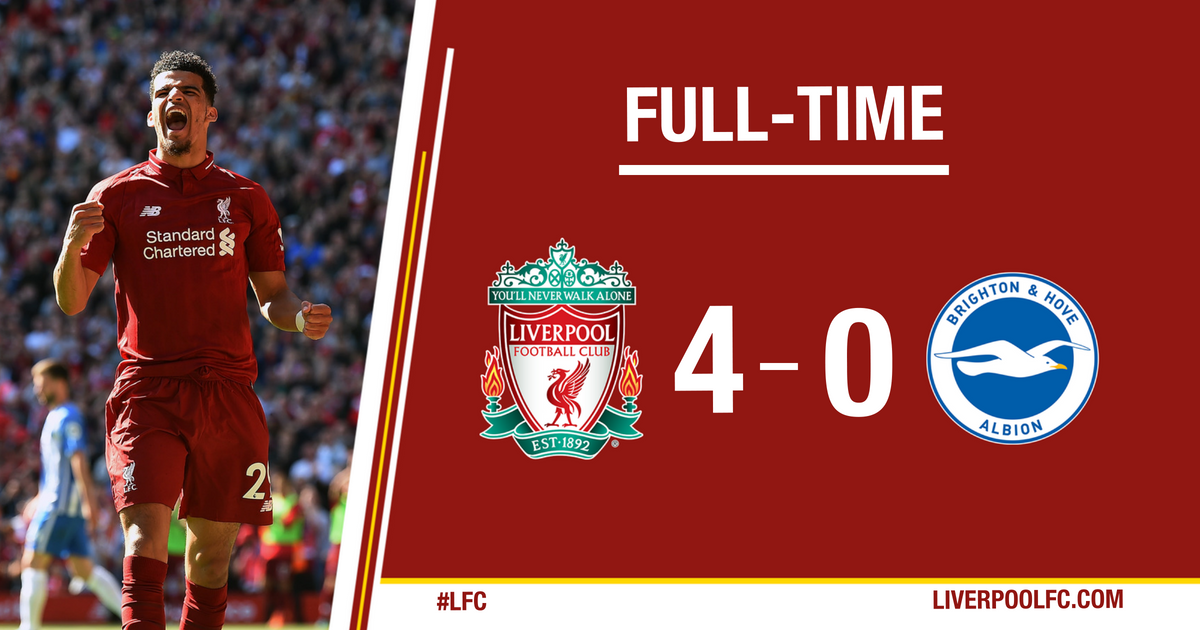 LFCIndonesia's tweet photo. Full time. Tiga poin, empat besar, rekor Premier League, dan gol-gol debut. Komplet. [4-0]

https://t.co/CgVchPB8VP #LFCIndonesia https://t.co/4BdOXvl3YY