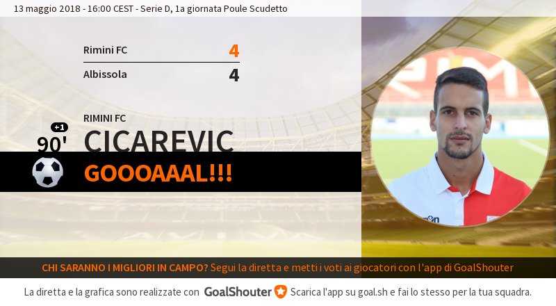 90' Rimini FC - Albissola 4-4: Goal di Cicarevic (Rimini FC)! goal.sh/m/apxkw222b/f