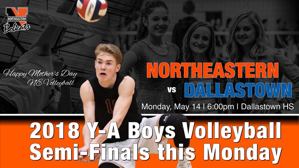 MONDAY | Y-A Volleyball Semi-Finals | Dallastown HS
6pm Northeastern vs Dallastown 
<a href="/BrillhartCole/">Cole Brillhart</a> <a href="/jchev14/">Jacob</a> <a href="/j_eisenhart00/">Jaco</a> <a href="/OliiviaMarie/">Olivia</a> <a href="/alexcfinch7/">finch</a> <a href="/Jaredfurst/">Jared Furst</a> <a href="/jlemen25/">Jay Lemen</a> <a href="/Wyatt22Gdub/">Hudges</a> <a href="/austintrichard1/">Austin Richards</a> <a href="/zech_sanderson/">Zech Sanderson</a> <a href="/Trip__Williams/">Kyle Williams</a> <a href="/MtnDrew817/">D Willy</a> @ndotwilson @rwolfgang3 <a href="/jennipac/">Jennifer Brillhart</a>