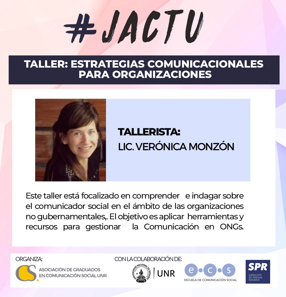 gise's tweet photo. Desde @GraduadosCSUNR seguimos actualizando y capacitando a nuestros Graduados! Talleres gratuitos: investigar en comunicación y estrategias para gestionar la comunicación en ONGs. Nueva #jactu !!! en @spr_prensa .
Inscripciones: https://t.co/Er6ptZluKM https://t.co/06pupstxRg