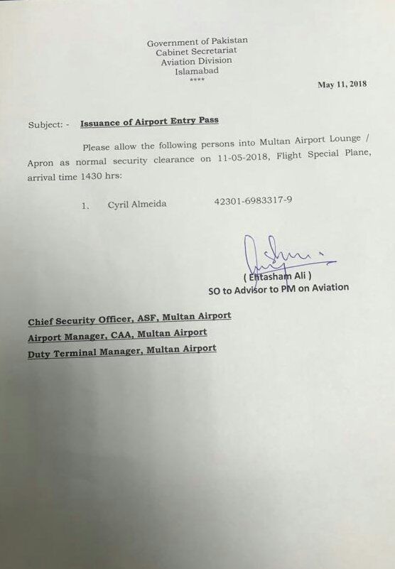 RaheeqAbbasi's tweet photo. Nawaz Shareef interview was an  arranged one. Cyril Almeida @cyalm was given special access to Multan Airport on direct instructions from PM house. Same Cyril who was main actor in the  dawn leak. https://t.co/EE5aeLbGr0 https://t.co/tv8f2iUf2U