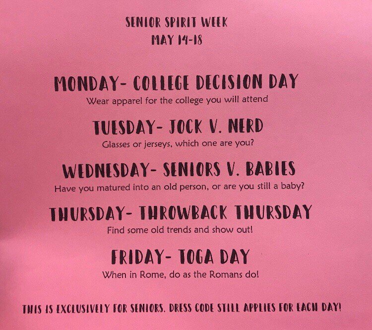 Ballard2018's tweet photo. Senior Spirit Week begins tomorrow! Let's make our last one count! https://t.co/sMgFubM5e0