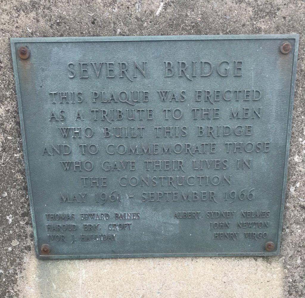 philchamberlain's tweet photo. Walked across the old Severn Bridge and found this plaque to the men who died building it. The doings of ‘great’ people get recognised more prominently but coming across such memorials has more impact #iwmd18 https://t.co/As7f71Vytq