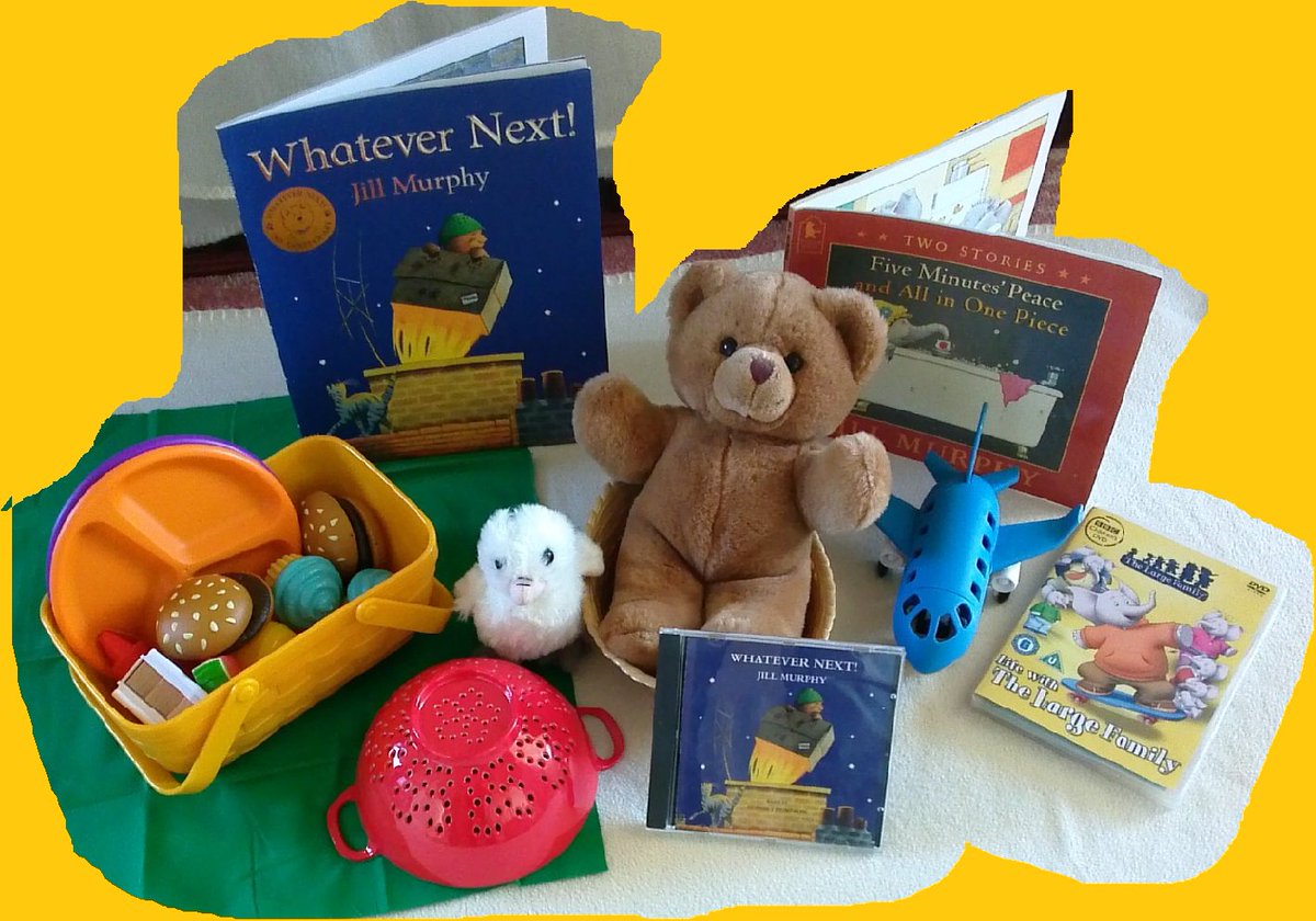Whatever Next by Jill Murphy. 
A classic story, perfect for engaging imaginative play. This box also contains another Jill Murphy favourite, 'Five Minutes' Peace', as well as two more non-fiction books about travel in the sky. Also ideal for teaching sequencing skills.