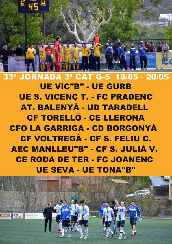 BucetaFidel's tweet photo. #3cat5 J.32 El @FCJoanenc1923 assoleix títol i retorn #2cat davant la seva pròpia afició. El @cerodadeter assegura #Promoascens #2cat davant @FundacioUETona B. Magistral temporada del filial #Tona.
El @FCPRADENC es resisteix a caure i suma la seva 3ª victoria seguida #Futbolcat https://t.co/KgYcSGdw1D