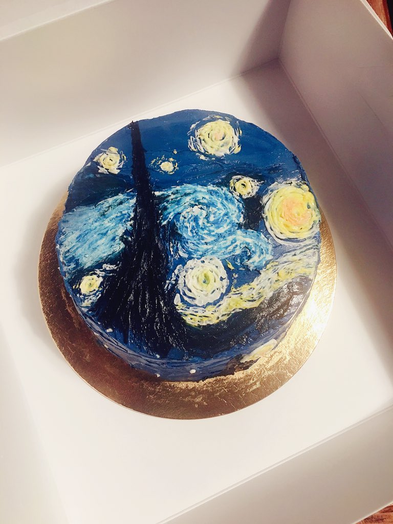 lara_20190520's tweet photo. 我做的梵高《星夜》油画蛋糕，下一个挑战莫奈的 https://t.co/D2Eb6Q2dIu