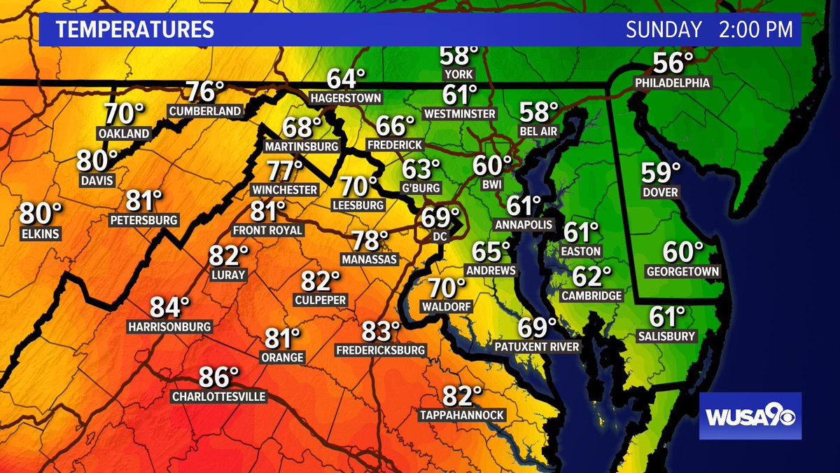 MelissaNordWx's tweet image. #WhatTheFront A front draped across our area is bringing a sharp temp difference - which could be the focus for more storms later. Still dry for the moment out there