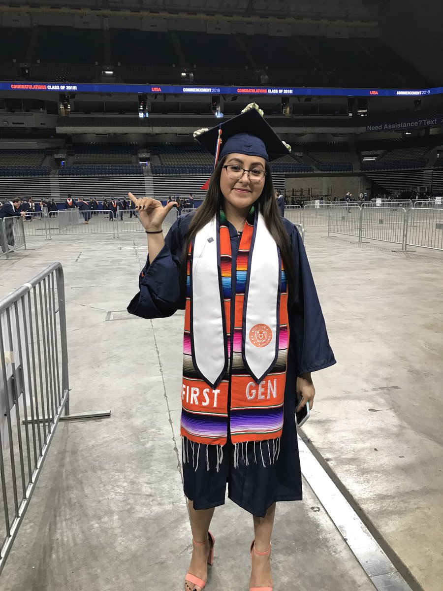 UTSA's tweet image. Fatima Lopez is one of many first-gen graduates in today’s ceremony. She’s originally from Mexico and is earning her bachelor’s degree. Congrats! 🎓 #UTSA #UTSAGrad18 #FirstGenUTSA