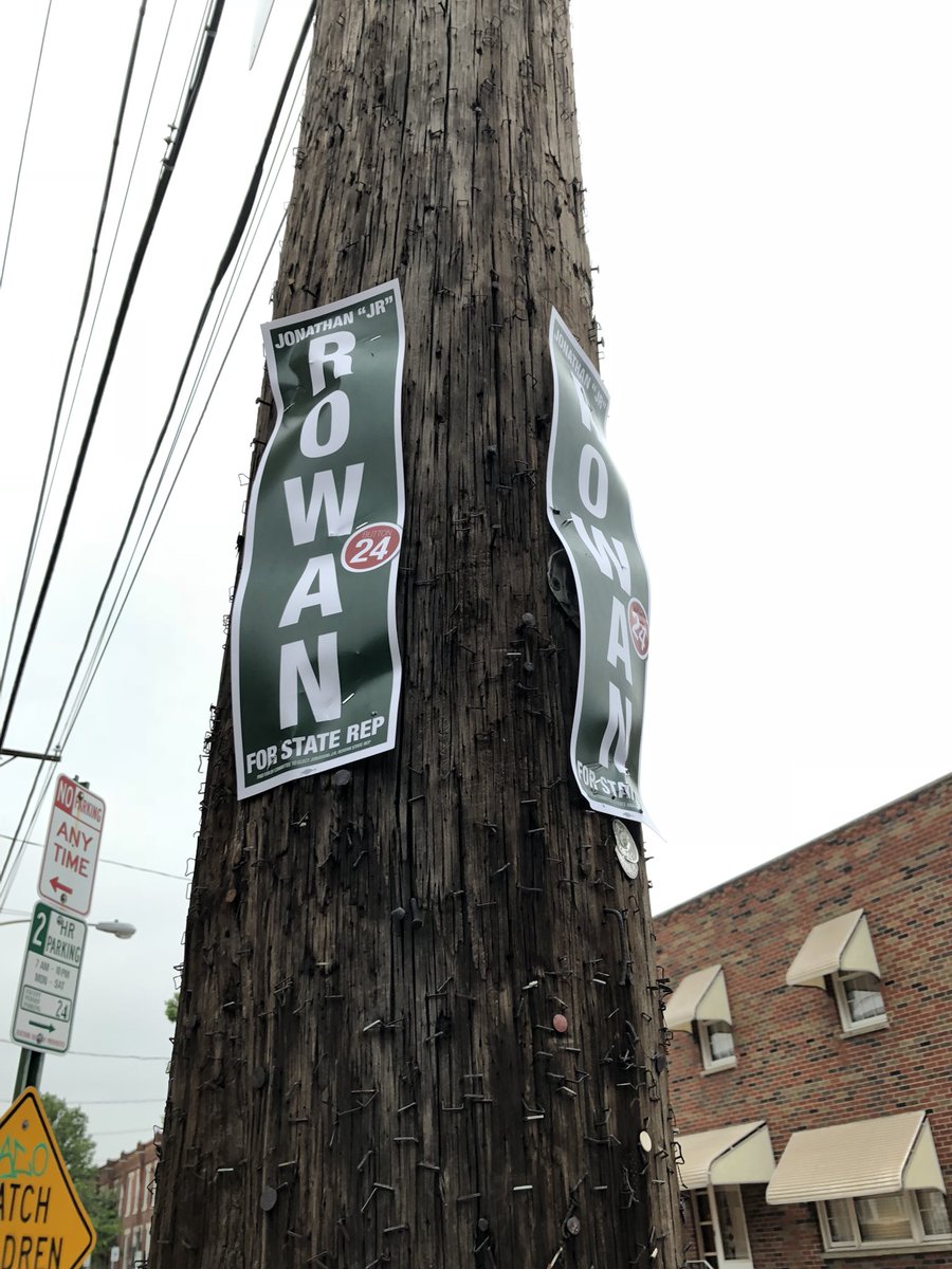 writer_Alaina_J's tweet photo. Nothing says “great State House candidate” like a bunch of #SouthPhilly bandit signs. @Fiedler4Philly, you’d do better, right? @CleanPHL, we gonna get these cleared up? #EastPassyunk #PAprimary #PhiladelphiaPrimary @hollyotterbein https://t.co/Br585AG8fE