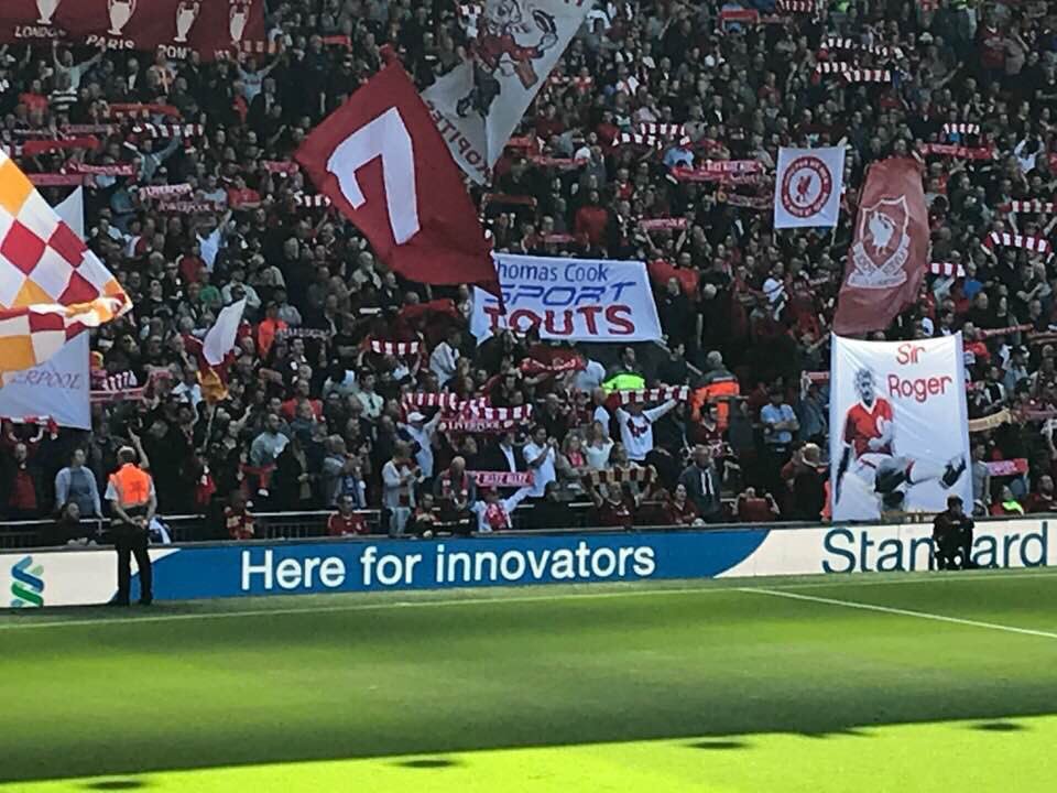 huytonbad's tweet photo. Is right, boss banner in the Kop today #thomascooksport #touts #UCLFinal #Kiev #LFC https://t.co/phq5HGHpBZ