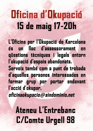 EL pròxim dimarts 15 l'oficina d'okupació visita l'Entrebanc! Totes les interessades convidades de 17 a 20h.