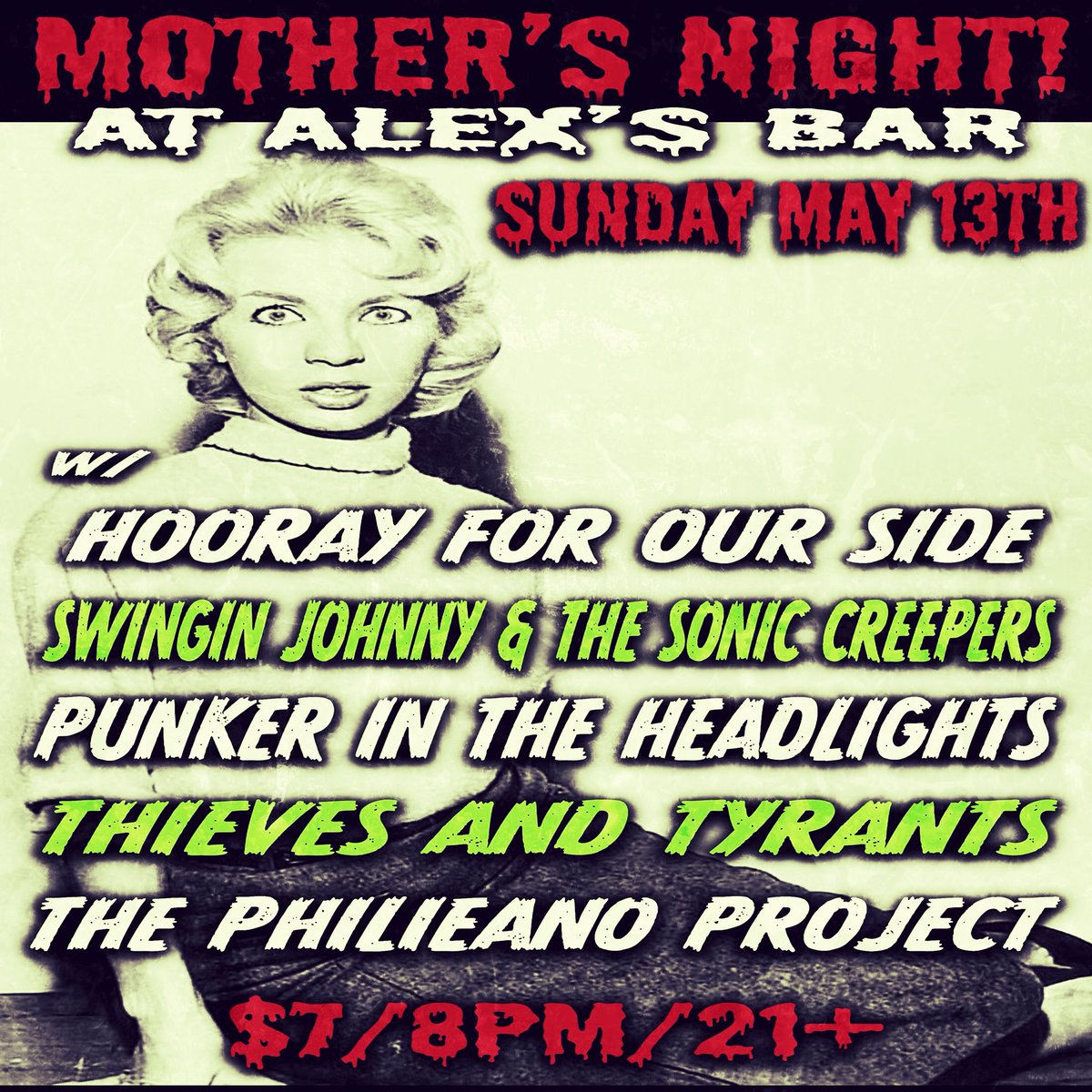 PunkNheadlights's tweet photo. TONIGHT! We hit the stage @alexsbar  around 10:30pm! Doors at 8pm! See ya there! #PunkerInTheHeadlights #AlexsBar #MothersDay #Ska #Punk #Psych https://t.co/qqW2CxCqQf
