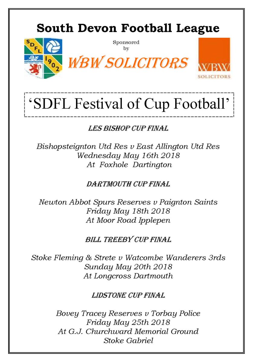 ClubnetsUK's tweet photo. REMAINING #sdfl FINALS: LES BISHOP @EastAllingtonFC Res v Bishops Res (Wed 16, T&amp;D); DARTMOUTH @NewtonSpurs Res v @PaigntonSaints (Fri 18, Ipplepen); BILL TREEBY @StokeFlemingFC v @WWFC08 Thirds (Sun 20, Dartmouth) &amp; LIDSTONE @OfficialBoveyFC v @TPFC1 (Fri 25, Soke G) https://t.co/iaK0z4n98Z