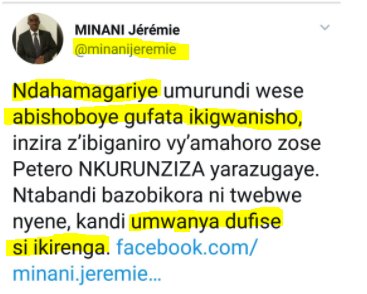 kanuraGB's tweet photo. @BURUNDIPATRIOTE @minanijeremie @bbcafrique @BBCAfrica @RFI @RFIAfrique @VOAAfrica @VOANews @antonioguterres @ONU_fr @AU_PSD #sindumujaterrorists promote ore violence so they could be called to #negociate!
In the name of all victims of #TellUssindumuja, let's vote https://t.co/e2A9N2AnXU